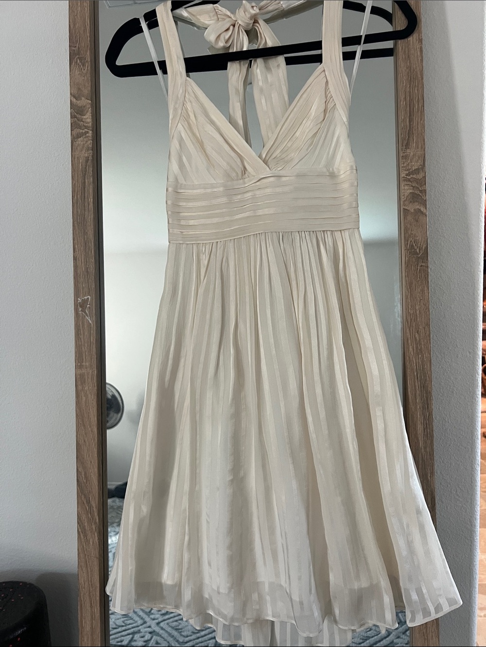 BCBG Cream Pleated Midi Halter Dress
